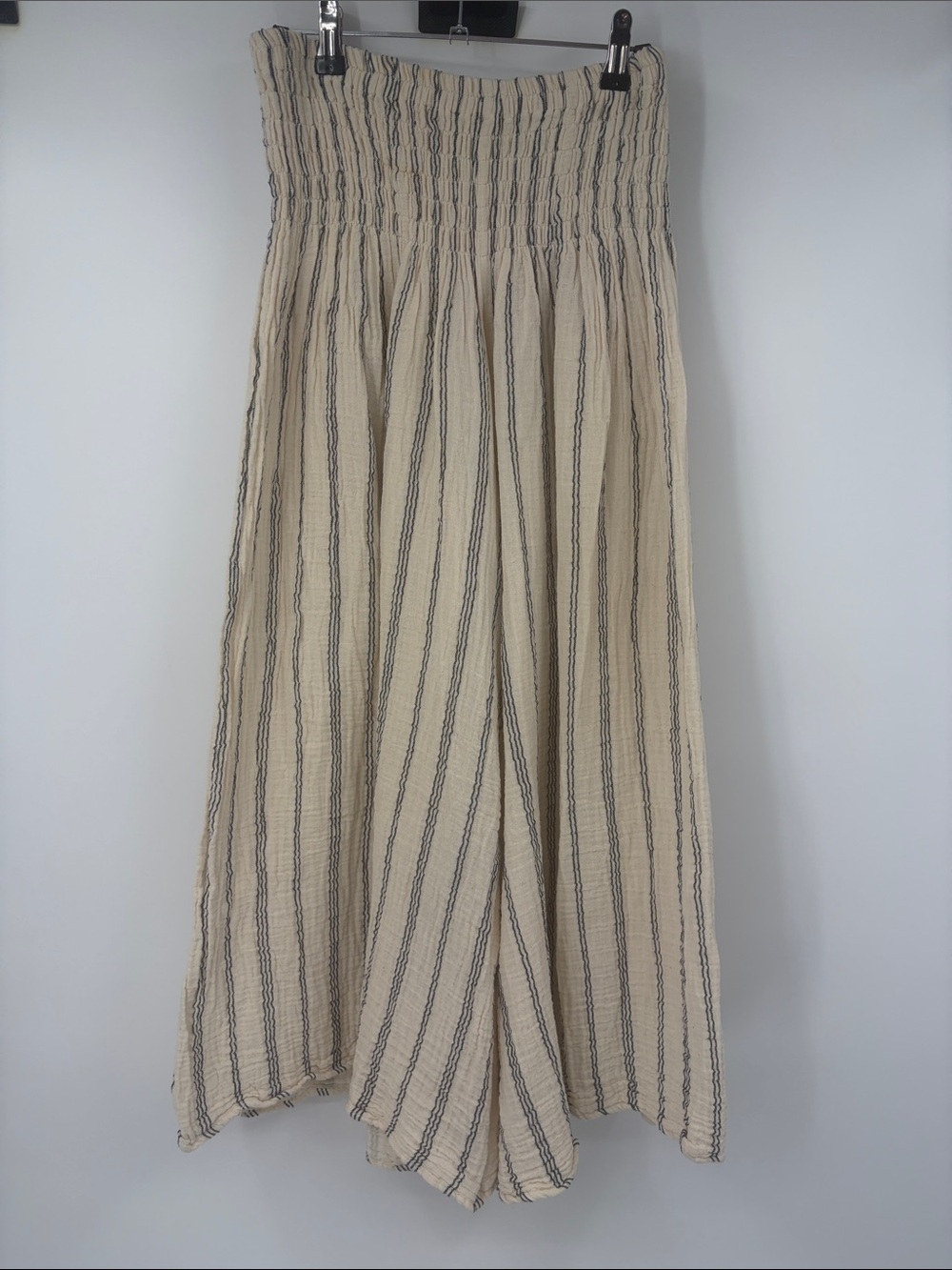 Cream Striped Extra Wide Leg Pants 100% Cotton Size Large XL